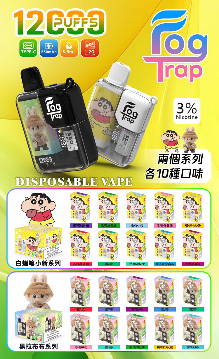 Fog Trap LABUBU 蠟筆小新聯名款 12000口抛棄式-B:圖片 2